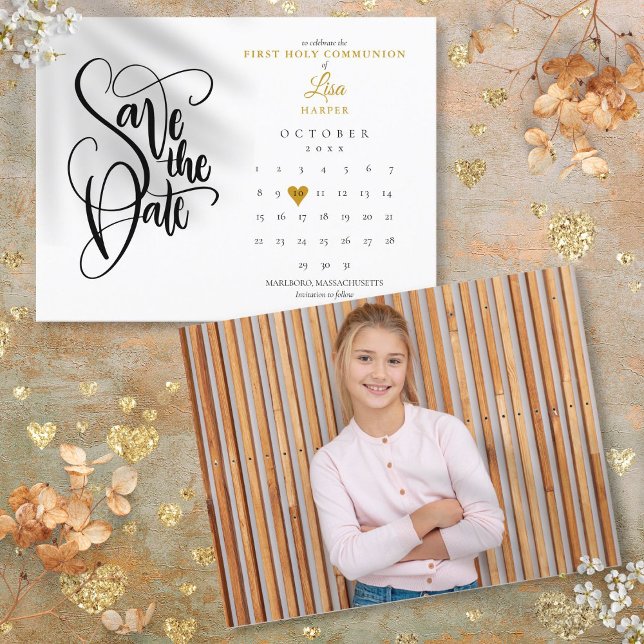 Carte Postale Faire-part Première communion sainte Enregistrer la date Cale (First Holy Communion Save the Date Calendar Photo Announcement Postcard)