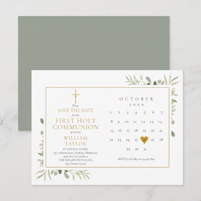 Carte Postale Faire-part Première communion végétation save the date (Devant / Derrière)