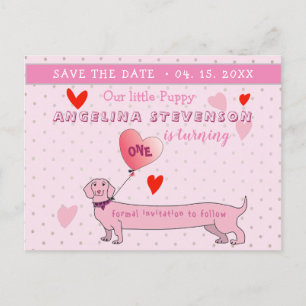 Carte Postale Faire-part Première fille rose sauve la date