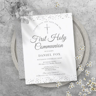 Carte Postale Faire-part Première Sainte Communion Argent Poussière d'Étoil