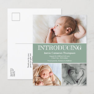 Carte Postale Faire-part Présentation de Green Baby Photos Annonce de Naiss