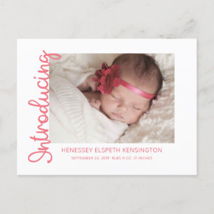 Carte Postale Faire-part Présentation de la photo de bébé fille rose doux