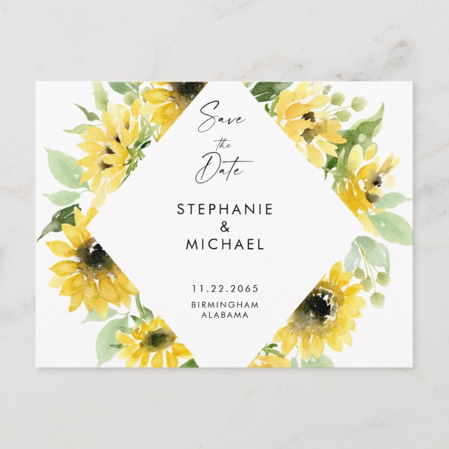 Carte Postale Faire-part Printemps de fleurs de soleil moderne mariage Enre (Devant)