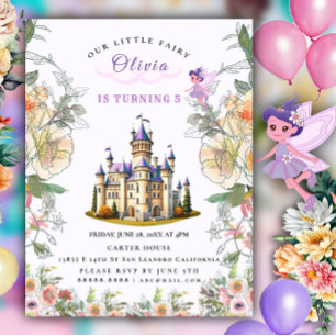 Carte Postale Faire-part Purple Castle Fairytale Anniversaire Thème avec Fa
