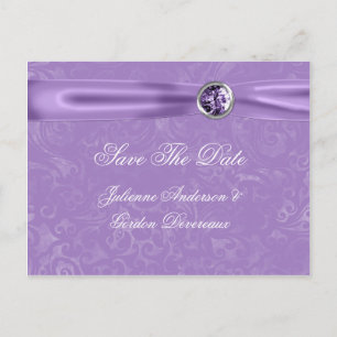 Carte Postale Faire-part Purple Damask Purple Ribbon Bijoux Enregistrer La 