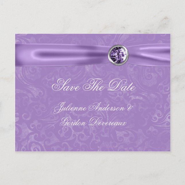 Carte Postale Faire-part Purple Damask Purple Ribbon Bijoux Enregistrer La  (Devant)