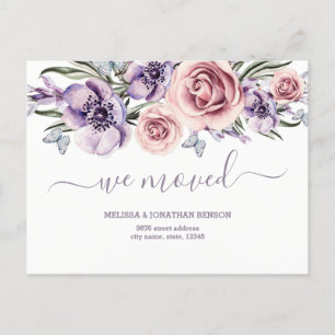 Carte Postale Faire-part Purple Floral Nous Avons Déménagé Nouvelle Adresse