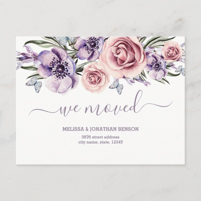 Carte Postale Faire-part Purple Floral Nous Avons Déménagé Nouvelle Adresse (Devant)