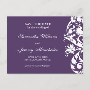 Carte Postale Faire-part Purple Flourish Swirl Enregistrer La Date Annonce