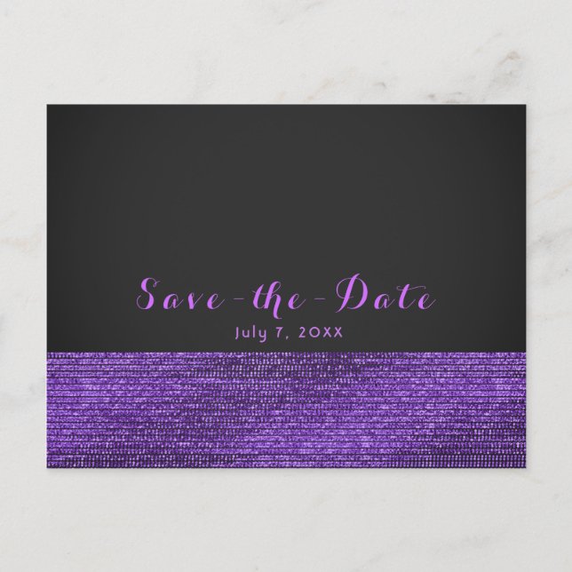 Carte Postale Faire-part Purple Grey Sequins de Glam moderne Enregistrer la (Devant)