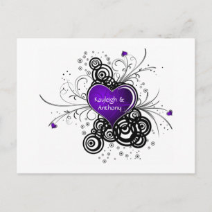 Carte Postale Faire-part Purple Heart Black Swirls Enregistrer La Date