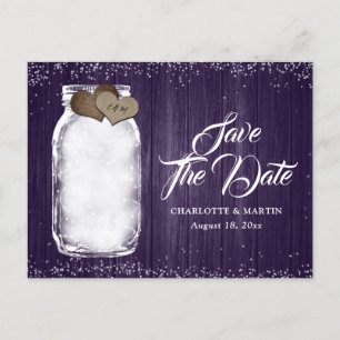 Carte Postale Faire-part Purple Mason Jar Rustique Bois Mariage Enregistrer