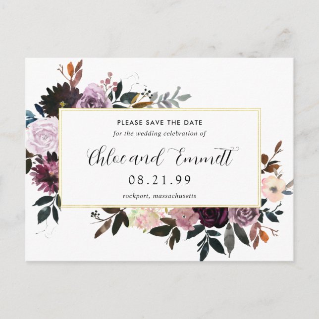 Carte Postale Faire-part Purple Mauve rose florale Enregistrer la date (Devant)