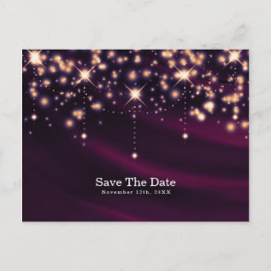 Carte Postale Faire-part Purple Silk & Gold Sparkle Glam Enregistrer la dat