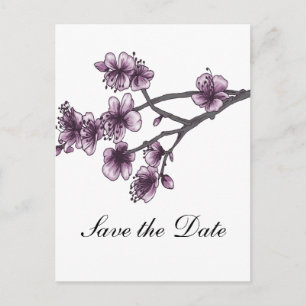Carte Postale Faire-part Purple Simple Cherry Blossoms Enregistrer la date