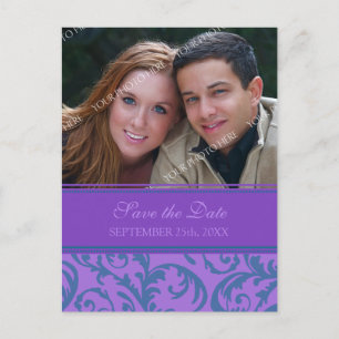 Carte Postale Faire-part Purple Turquoise Photo Enregistrer la date Mariage