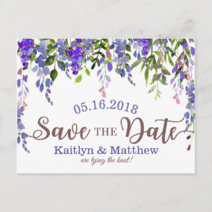 Carte Postale Faire-part Purple Wisteria Floral Drop Enregistrer la date