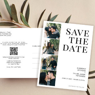 Carte Postale Faire-part QR CODE 4 photos typographie mariage