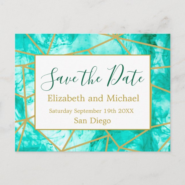 Carte Postale Faire-part QR Code Blue Gold Aquarelle moderne Enregistrer la (Devant)