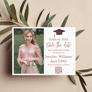 Carte Postale Faire-part qr code rouge photo enregistrer la date de graduat