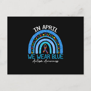 Carte Postale Faire-part Rainbow Autism In avril We Wear Blue Autism