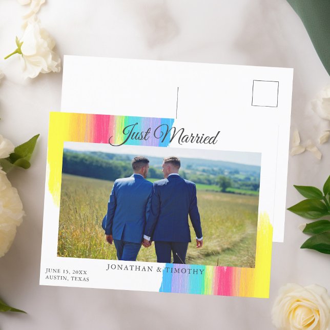 Carte Postale Faire-part Rainbow vient de se marier photo Mariage chic (Créateur téléchargé)