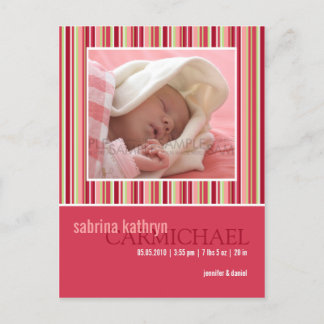 Carte Postale Faire-part Rayures d'Amaryllis Rose • Annonce de naissance