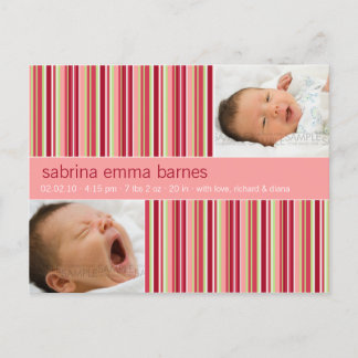 Carte Postale Faire-part Rayures d'Amaryllis Rose • Annonce de naissance