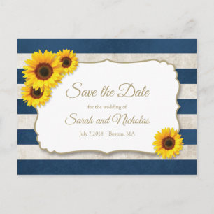 Carte Postale Faire-part Rayures de Tournesol Enregistrer la Date, Mariage