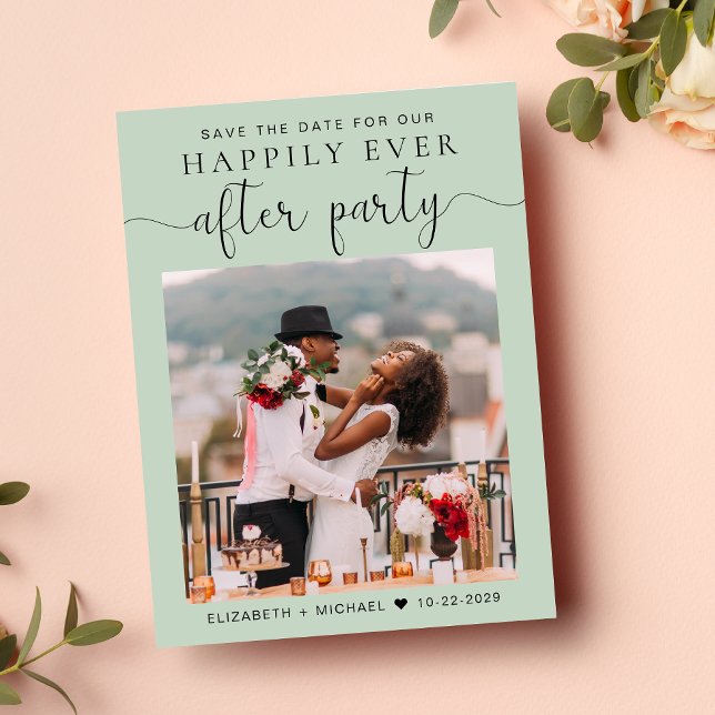 Carte Postale Faire-part Réception de mariage Photo QR Code Sage Enregistre (A stylish save the date announcement for a reception to celebrate your elopement or private wedding)