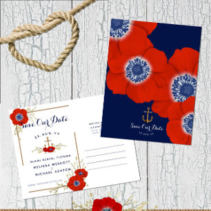 Carte Postale Faire-part Red Anemone Ancre nautique ❤️ budget Enregistrer l