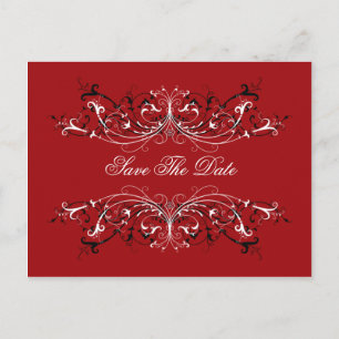 Carte Postale Faire-part Red Black White Swirls Enregistrer La Date