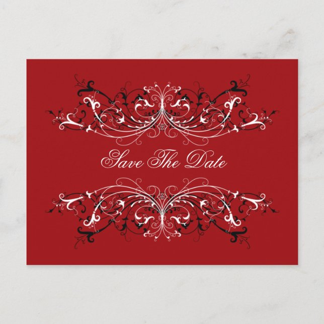 Carte Postale Faire-part Red Black White Swirls Enregistrer La Date (Devant)