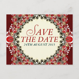 Carte Postale Faire-part Red Exotic Batik dentelle Enregistrer la date Cart