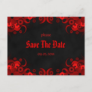 Carte Postale Faire-part Red Floral Chalkboard Goth Enregistrer la date Car