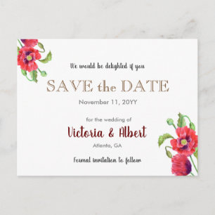 Carte Postale Faire-part Red Poppies Wild Floral Wedding Enregistrer La Dat