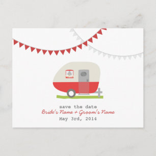 Carte Postale Faire-part Red Retro Trailer Wedding Enregistrer La Date Cart