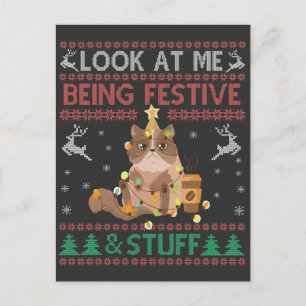 Carte Postale Faire-part Regarde Moi Être Festif & Chose Le Chat De Noël Mo