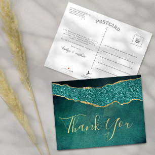 Carte Postale Faire-part Remerciement de mariage élégant en agate turquoise