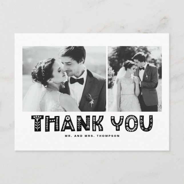 Carte Postale Faire-part Remerciement de mariage en collage photo scandinav (Devant)