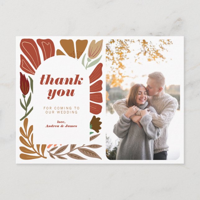Carte Postale Faire-part Remerciement de mariage floral terracotta audacieu (Devant)