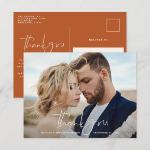 Carte Postale Faire-part Remerciement de mariage photo de script chic minim