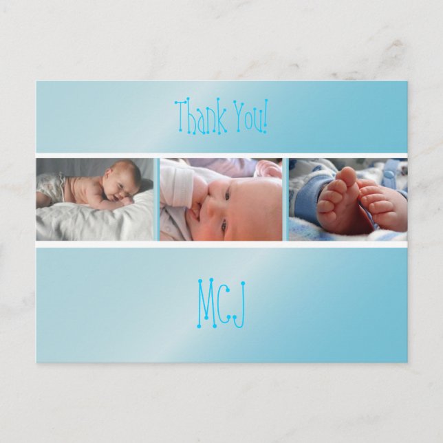 Carte Postale Faire-part Remerciement de monogramme de bébé, insérez vos ph (Devant)