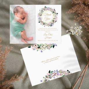 Carte Postale Faire-part Remerciement de naissance bébé photo fleur lavande
