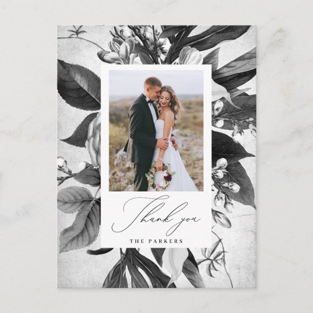 Carte Postale Faire-part Remerciement de photo florale chic industrielle (Devant)