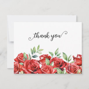 Carte Postale Faire-part Remerciements avec Bordure de Roses Rou