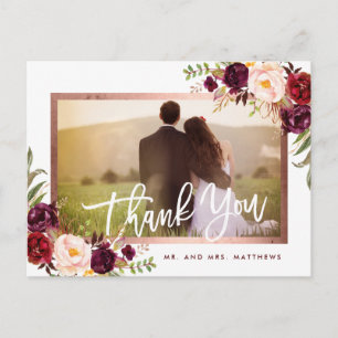 Carte Postale Faire-part Remerciements de photo de mariage floral rustique 