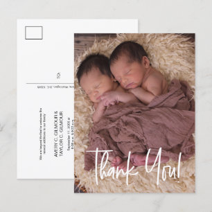 Carte Postale Faire-part Remerciements pour la Baby Shower de jumeaux
