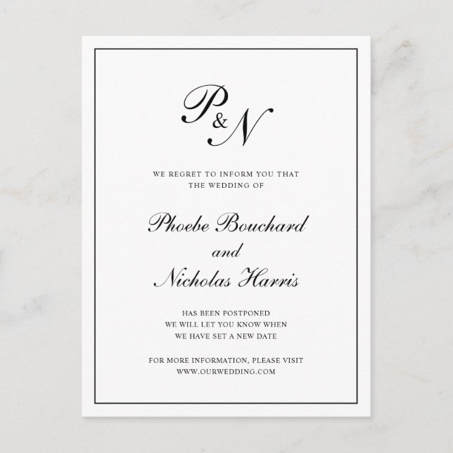 Carte Postale Faire-part Remise officielle du Mariage de Monogramme noir (Devant)