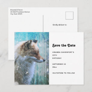 Carte Postale Faire-part Renard à fourrure mignonne sur fond grunge bleu
